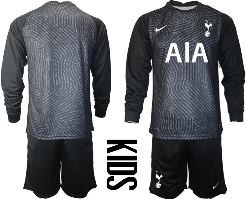 2021 Tottenham Hotspur black youth long sleeve goalkeeper soccer jerseys->youth soccer jersey->Youth Jersey